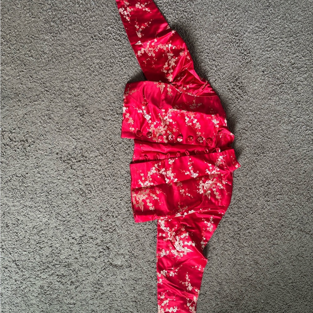 Red Floral Satin Blouse